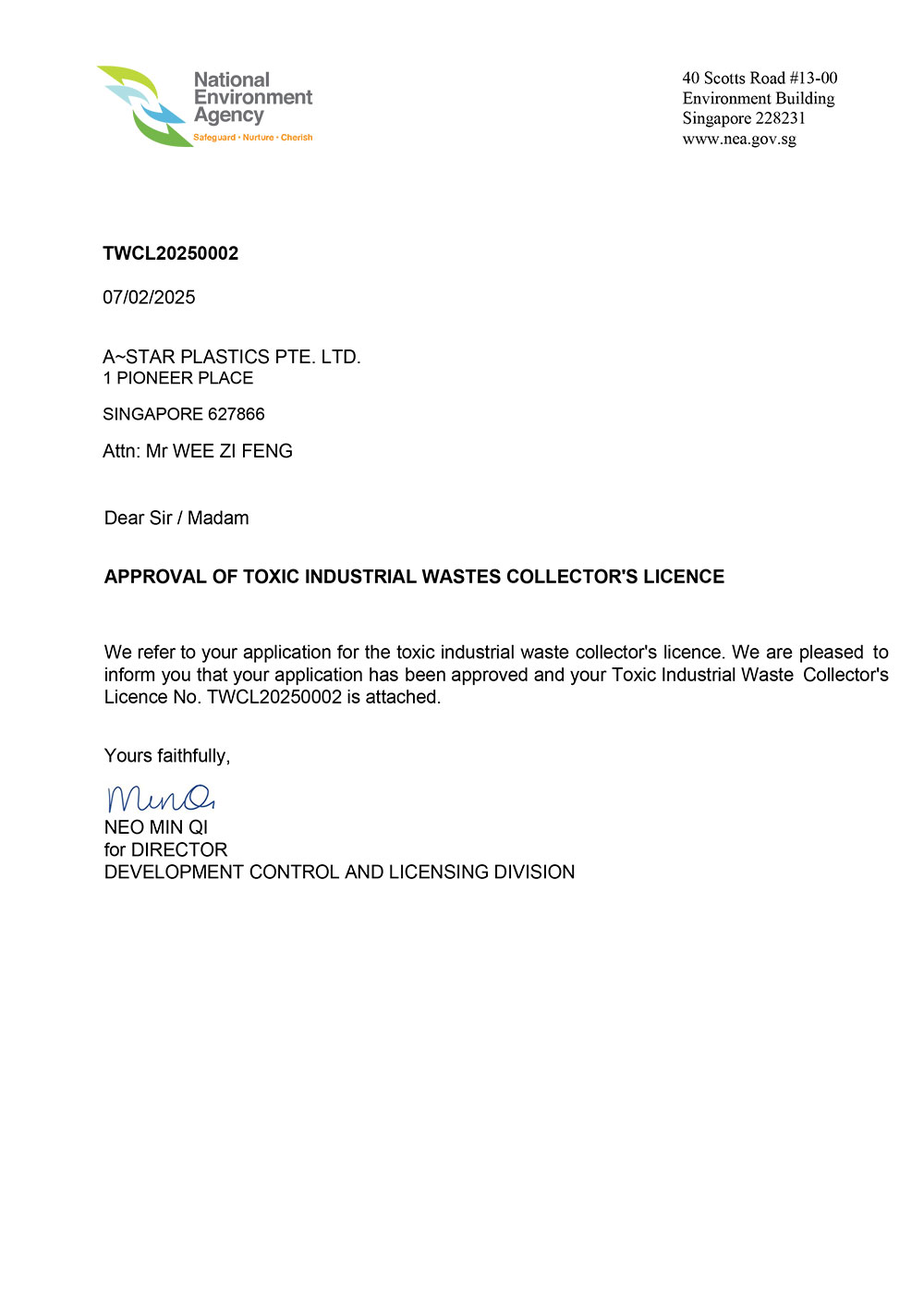 Licensed Toxic Industrial Waste Collector (TIWC)